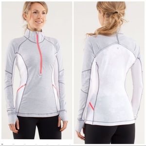 lululemon athletica Gray & White Half-Zip Athletic Pullover with Pink Trim